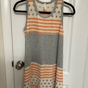 Women's Gray and Orange Star-Striped Tank Top